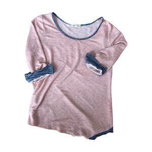 Womens Medium Blush Pink Long Sleeve Shirt Chambray Trim Wooden Buttons